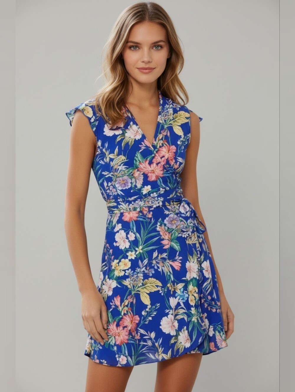 Yumi Kim Soho Mixer 100% Silk Wrap Dress Floral V-neck Sleeveless Floral Sz S